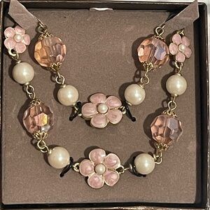 Carol Lee Faux Glass Pearl NIB Floral Necklace